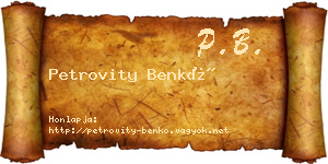 Petrovity Benkő névjegykártya